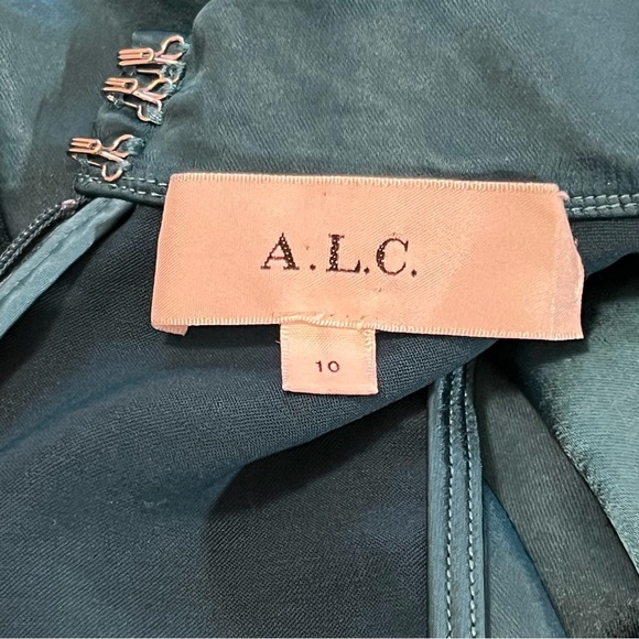 A.L.C. Inez Dress In Emerald Midi Ruched Draped 10 Satin Event - Picture 16 of 16